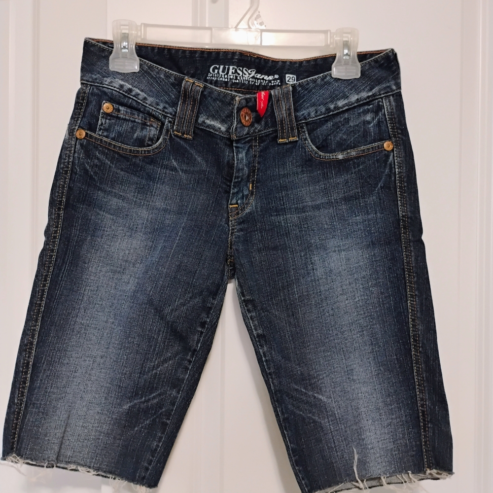 GUESS Women's Boyfriend Bermuda Jeans - Dark Blue Wash